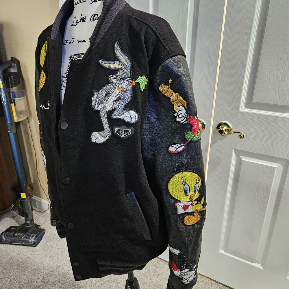 Philipp Plein Black Bomber Jacket with Cartoon Patches - Picture 2 of 6